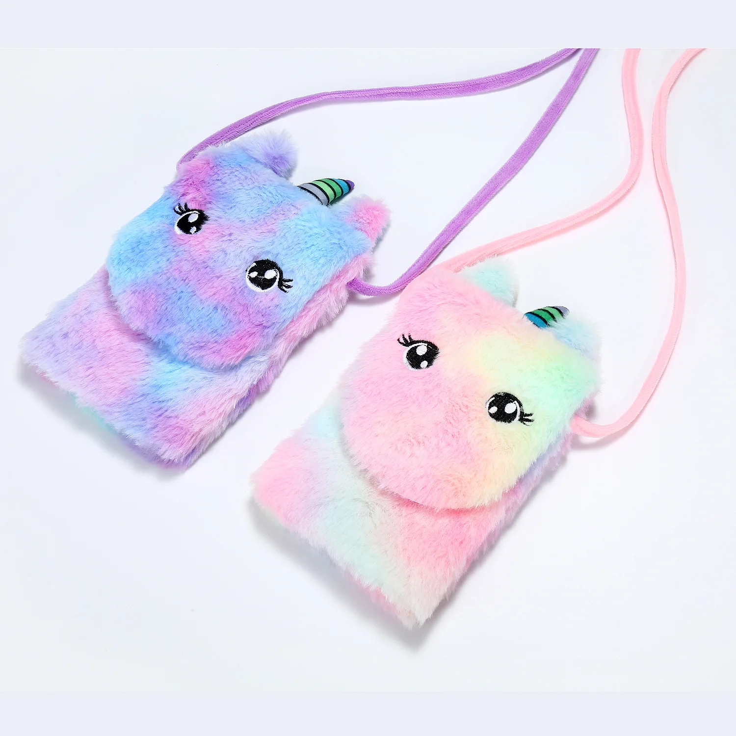 2023 Cute Girls Coin Purse Mobile Phone Kids Baby Crossbody Bag Cartoon Unicorn Plush Shoulder Bag