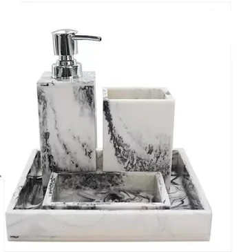 Мраморный набор для ванной комнаты из 4 предметов ручной работы включая держатель дозатор мыла Коробка в зеркале смолы индивидуальный ba