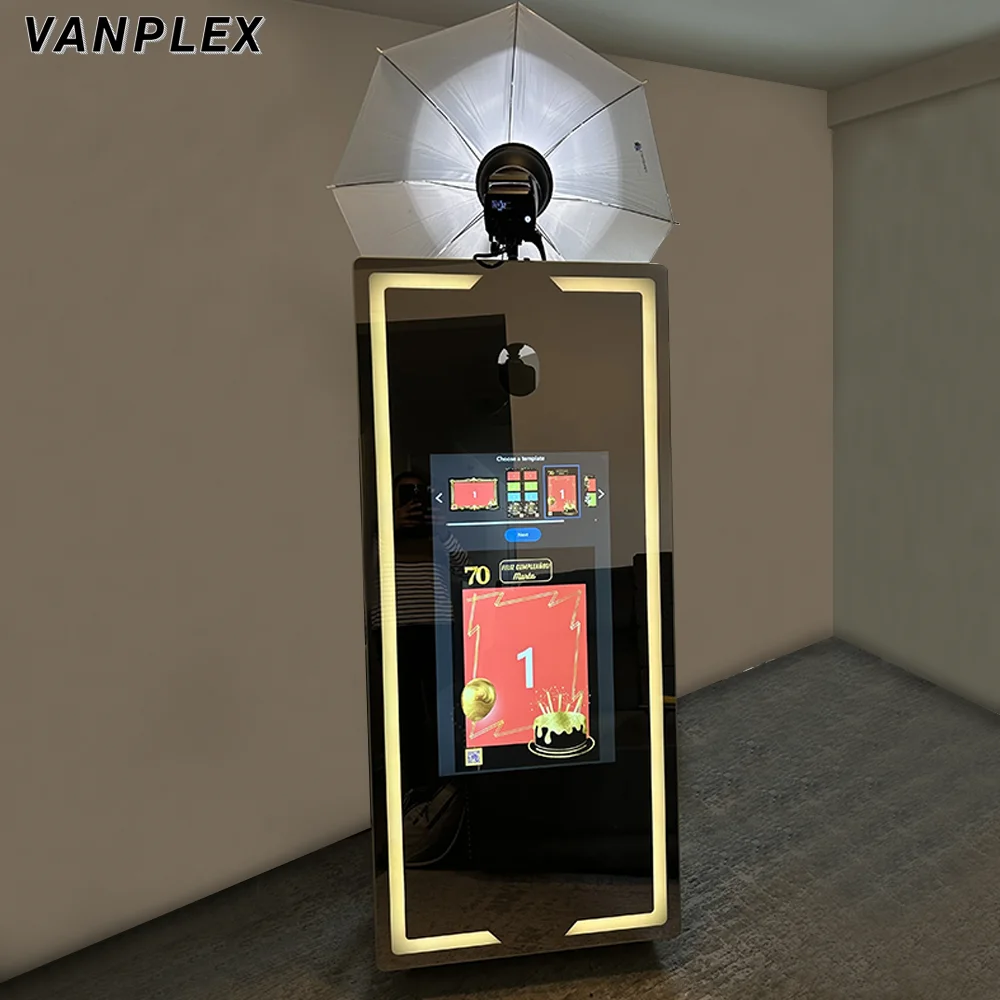 selfie booth photo machine big photo booth machine 70in mirror photo booth with camera and printer