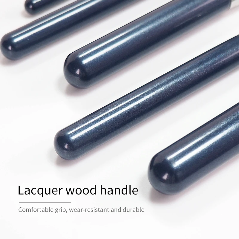 LOW MOQ Wholesale New Itembeauty Makeup Spoolie Foundation 12Pcs Dark Blue Wood Handle Beauty Tool Makeup Brush Set