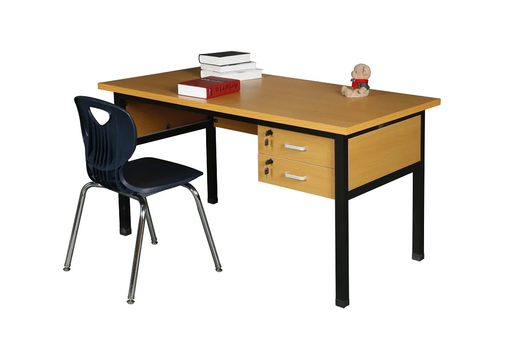 High School Furniture Cheap Knock Down Double student desk and chair MDF Teacher table