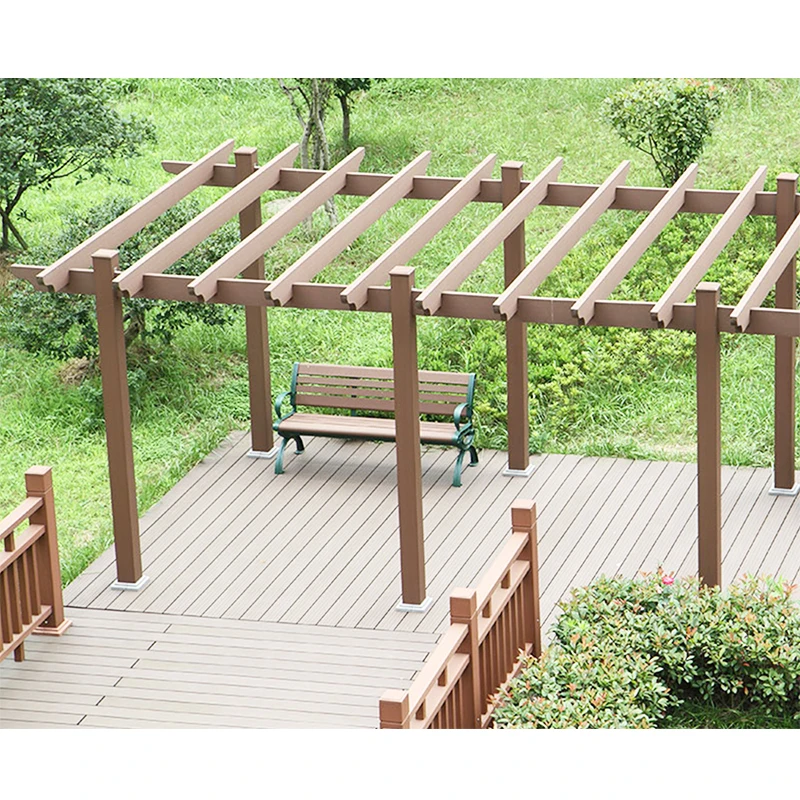 Outdoor WPC Pergola Woodgrain Tubes Rafter Beam Composite Timber Armrest Post WPC Decorative Large Gazebo Garden Pergola set