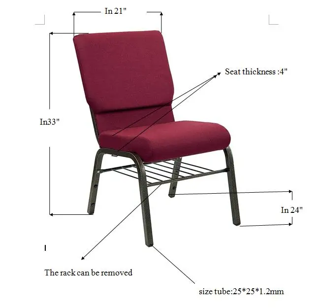 Comfortable Theater Furniture with Logo Padded Stackable Church Chair Metal & Fabric Design Chair for Church