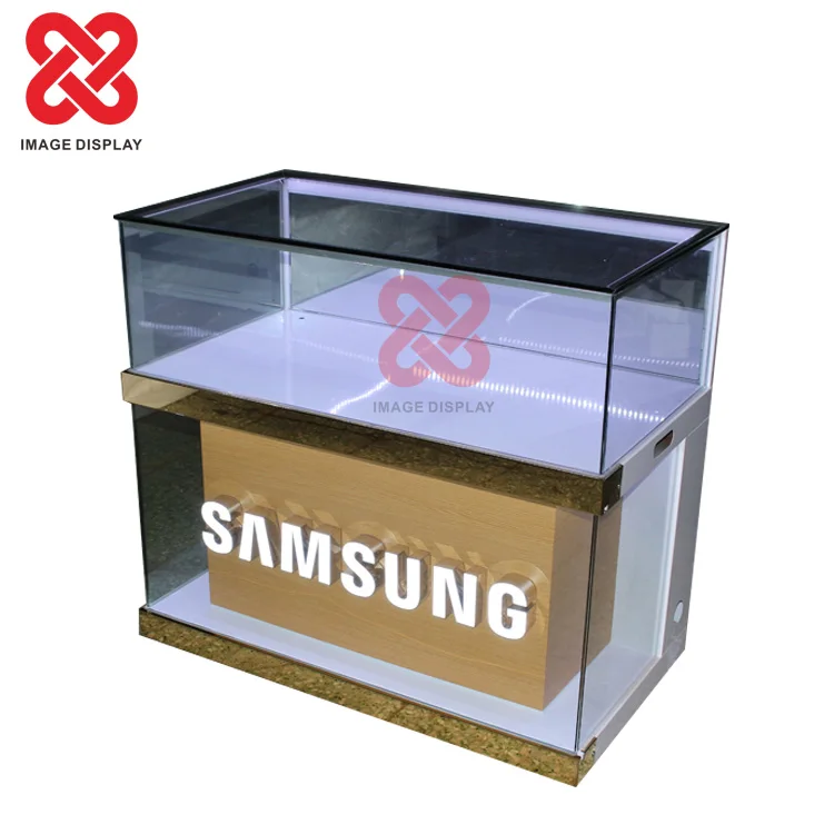 Unique Design HUAWEI/MI/SAMSUNG shop fitting storage cabinets Kiosk glass display showcase