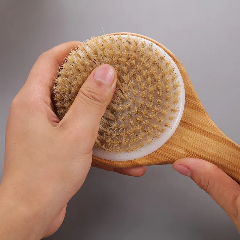 Bath brush Bamboo long handle bristle bathroom products rub bath body rub mud bath brush solid wood massage brush