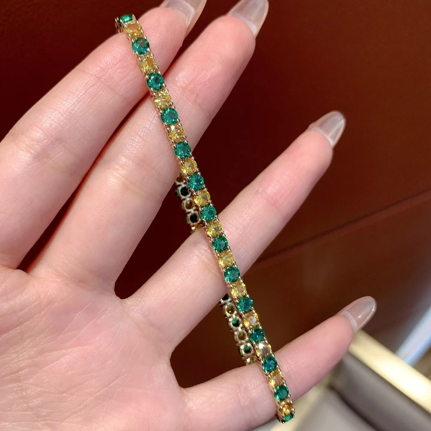 Fine Jewelry 18k Real Gold Jewelry  Color Lab Gemstone Round Shape 10.05CT Tennis Bracelet Pure Gold 18k Real Bracelet