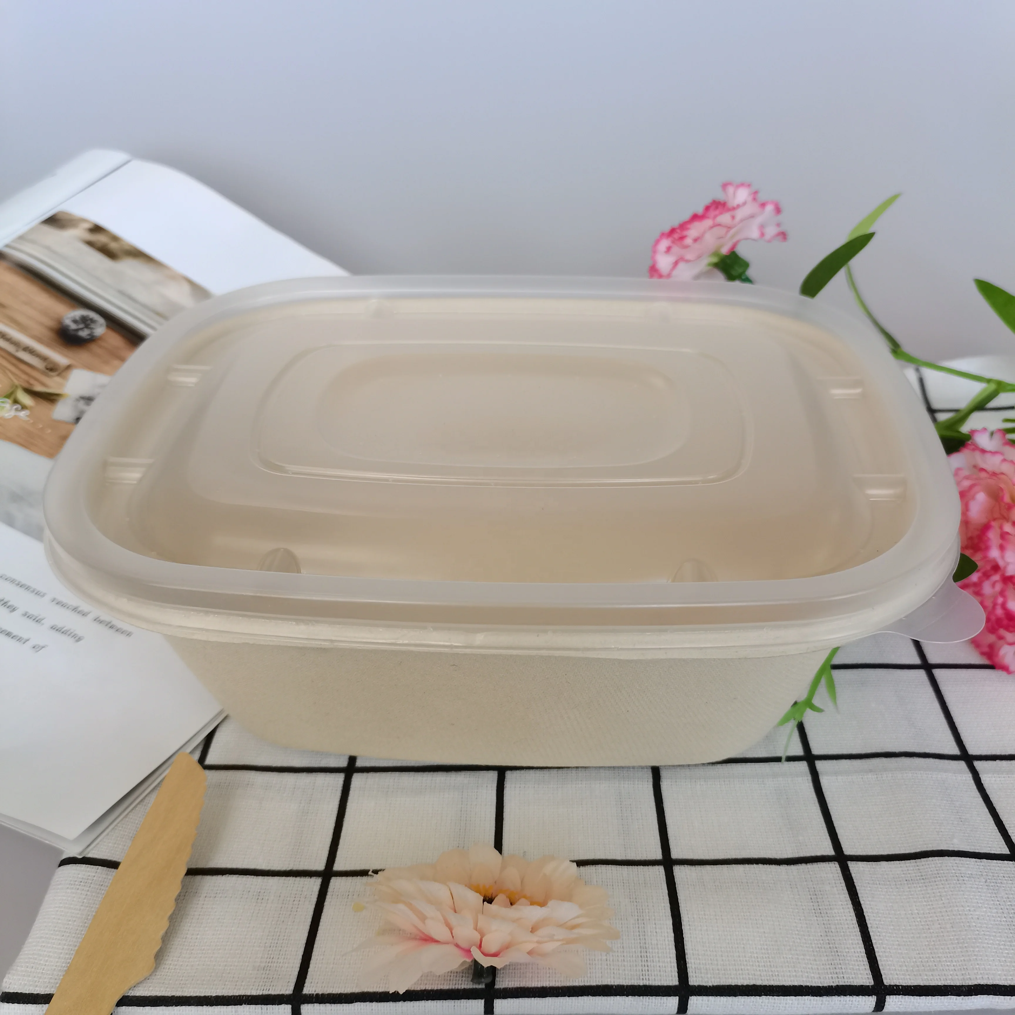 Recycle Sugarcane Bagasse Container With Lid Take Out Biodegradable Containers Biodegradable Container Food Take Out Box