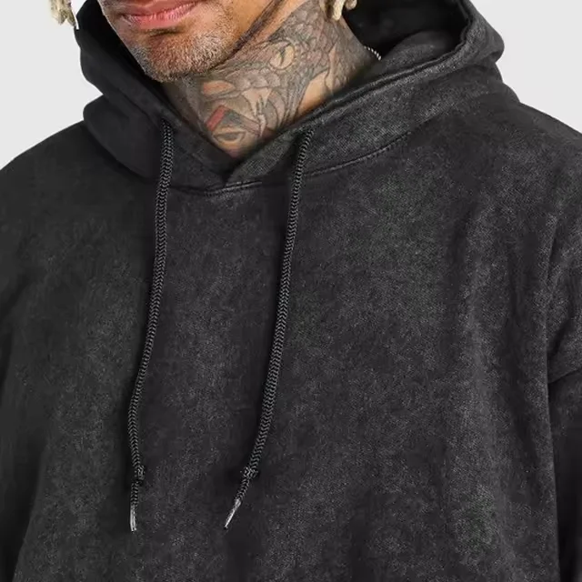 Winter season OEM ODM Drawstrings Black Blank Cotton Pullover Sun Faded Hoodie Oversized Hooded Acid Washed Hoodie