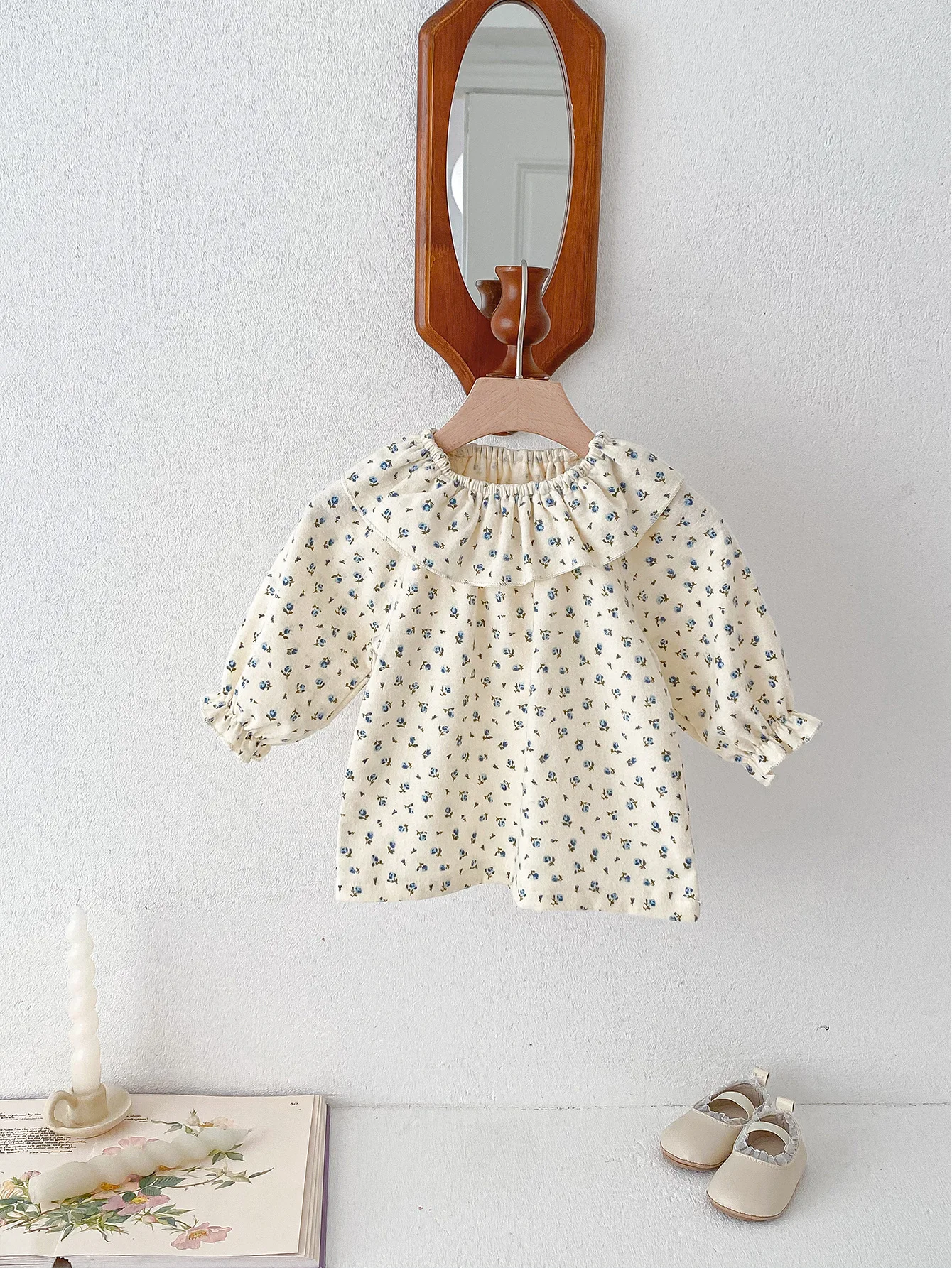 Spring Girls Ruffle Flower Top Baby Long Sleeve Lotus Collar T-Shirt Floral Base Shirt Doll Collar Top