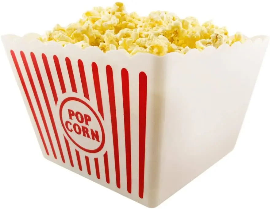 Movie Night Plastic Red and White Striped Classic Popcorn Container - 20.32cm square x 17.78cm deep (2 PCS)