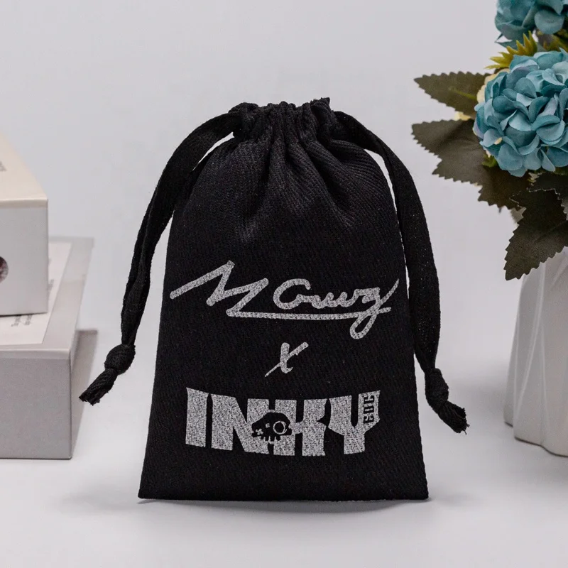 Wholesale Grosgrain Ribbon Canvas Cotton Gift Jewelry Packaging Pouch Twill Cotton Bags