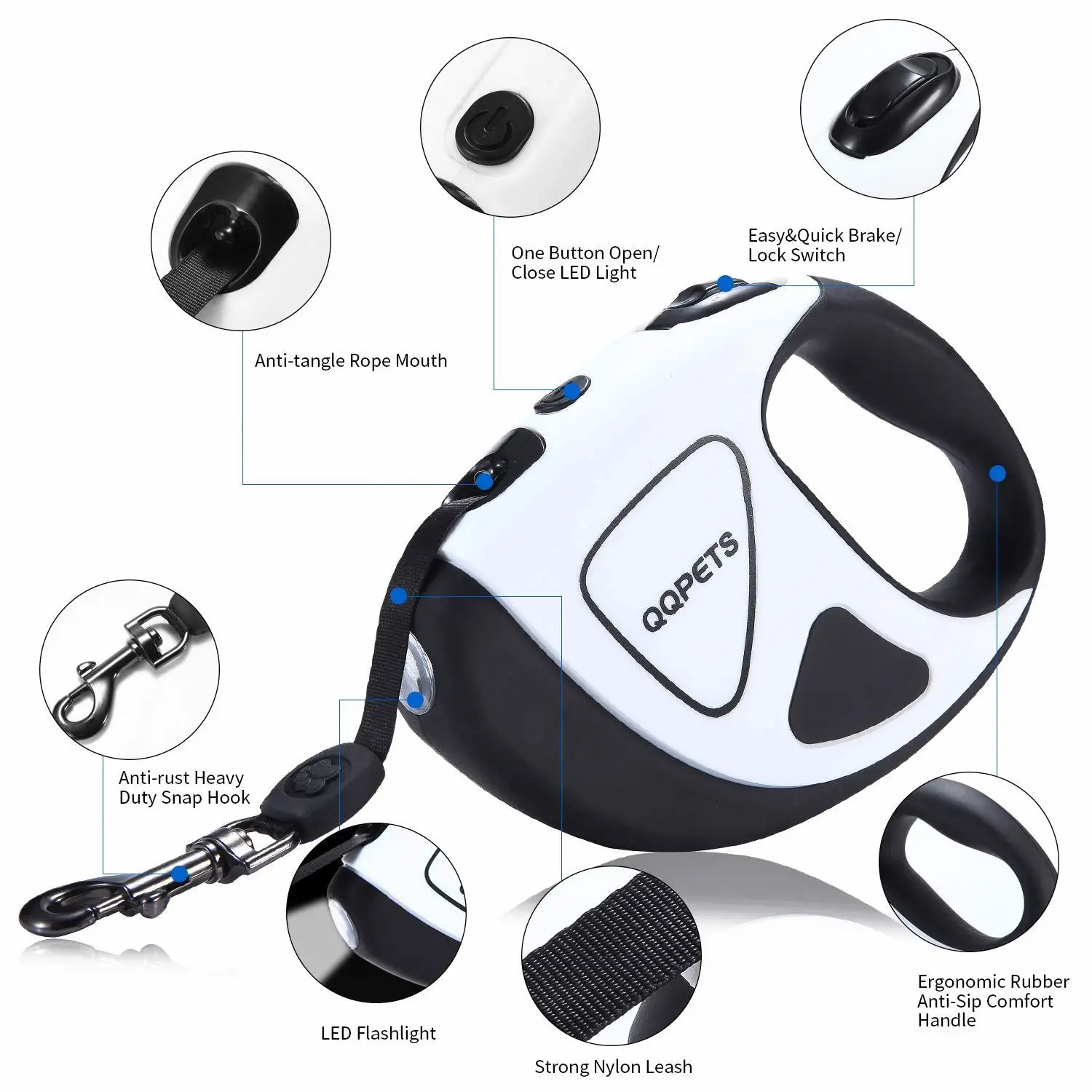 Freesea pets Retractable Dog Leash with Bright LED Flashlight Factory Custom Logo Walking Leashes Pet Dog Outdoor Leash Lead