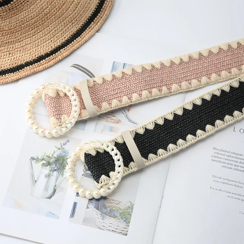 Wholesale High Quality Bohemian Belt Smooth Buckle Wide Belt Woman Woven Belt For Dress