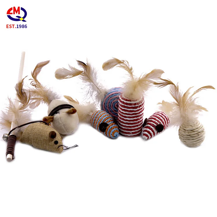 Wholesale Funny Cat Stick Feather Pet Toy Supplies Seven Piece Set Cat Toy Luxury Cute Cat Soft Toys