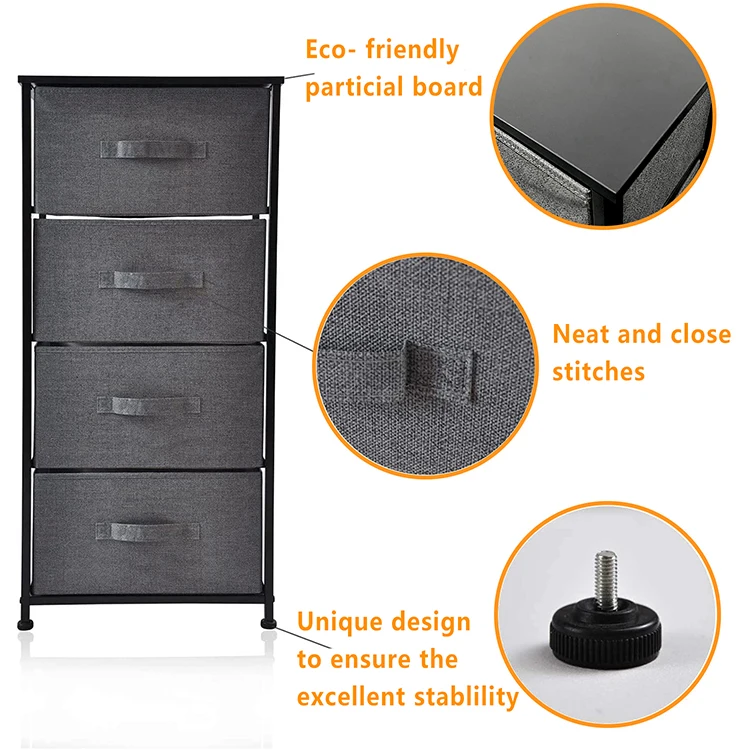 Sturdy Metal Steel Frame Wood Top 4 Drawer Organizer Foldable Fabric Storage Dresser For Bedroom