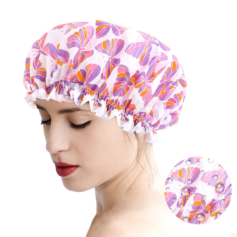 Factory Price Shower Cap For Women With Elastic Cord Waterproof Flower Accessories Eva Bath Caps