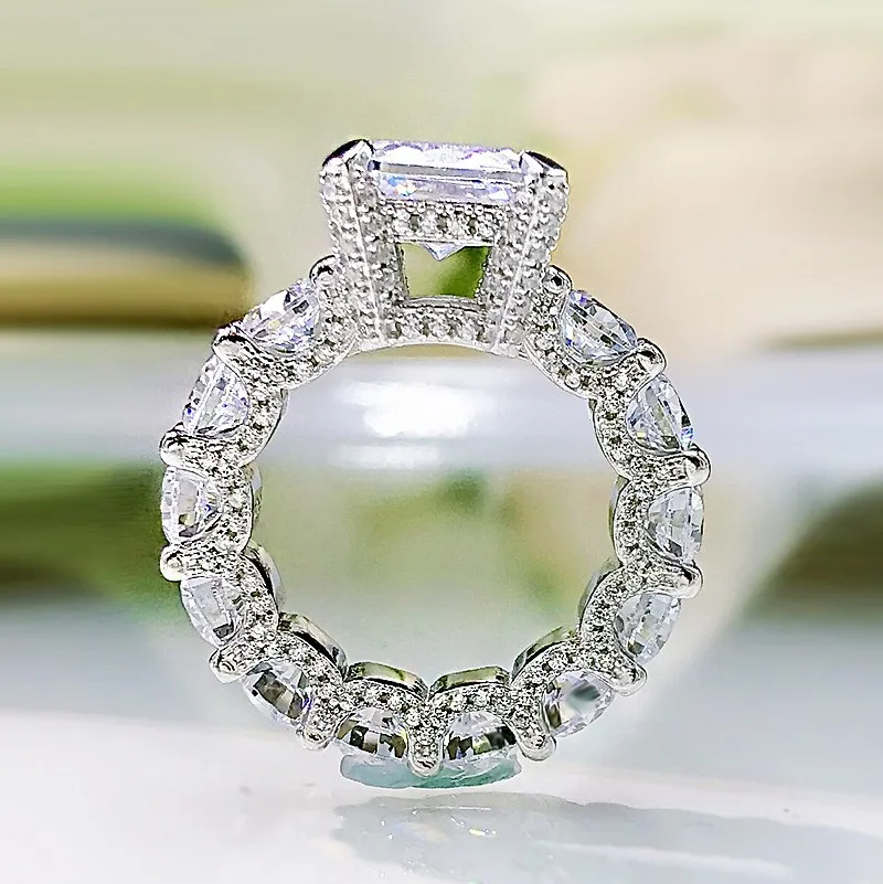 High Quality S925 Sterling Silver 925 Rectangular 5 Carat Artificial Diamond Zircon Engagement Wedding Ring Women Jewelry