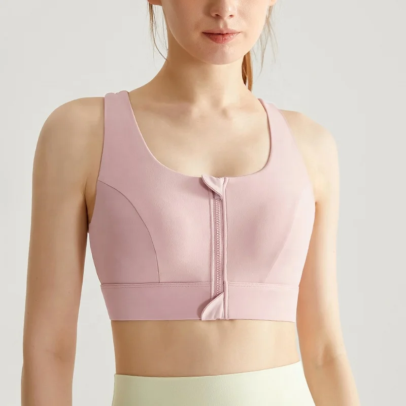 Women Zip Front S-5XL plus size Running Racerback High Impact Sport Yoga Workout Fitness Bras Crop Top permanent pad Sports Bra