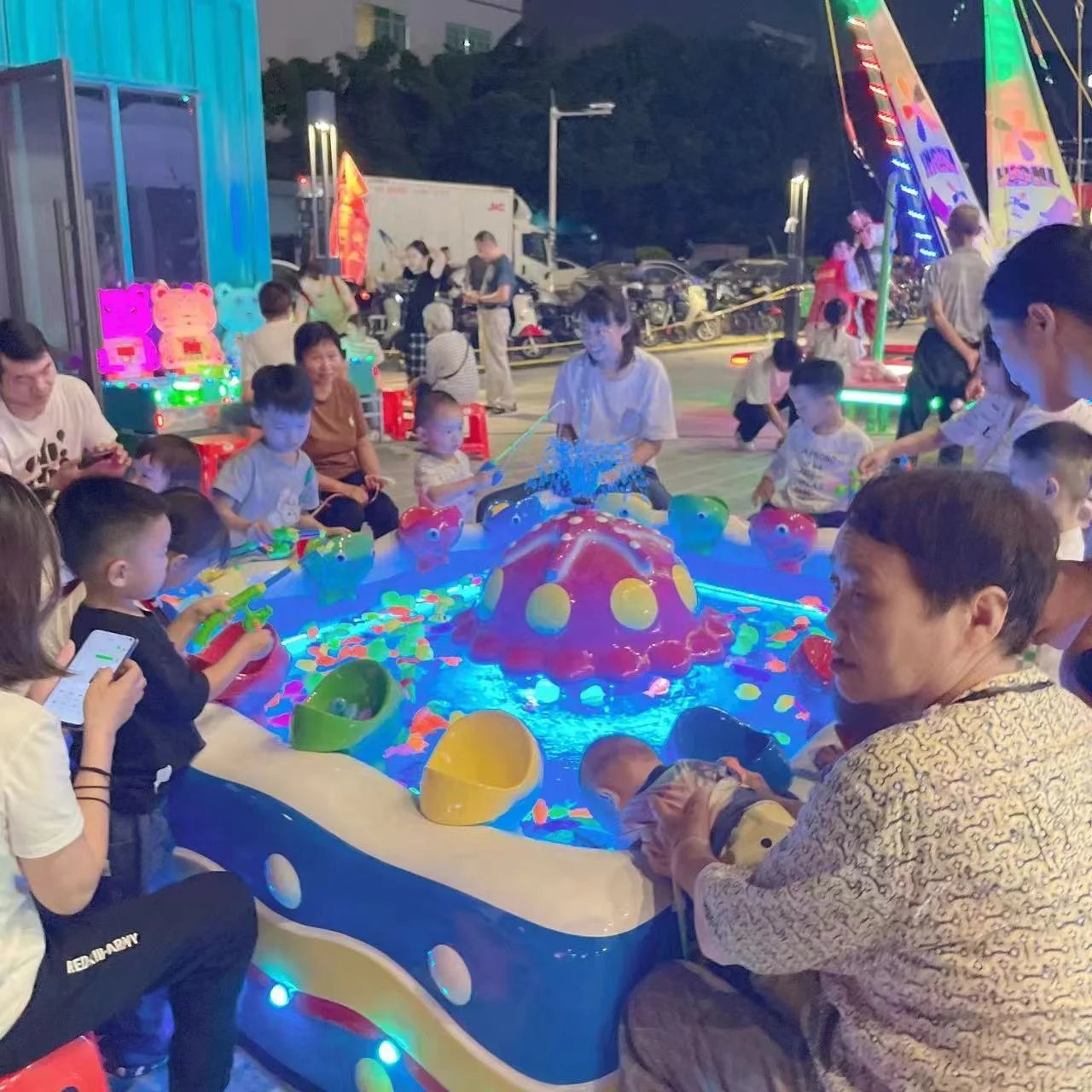 Kids Play Fish Game Machine Music Jellyfish Fiberglass Fish Ponds Toy Fishing Pond For Children Amusement Park Outdoor