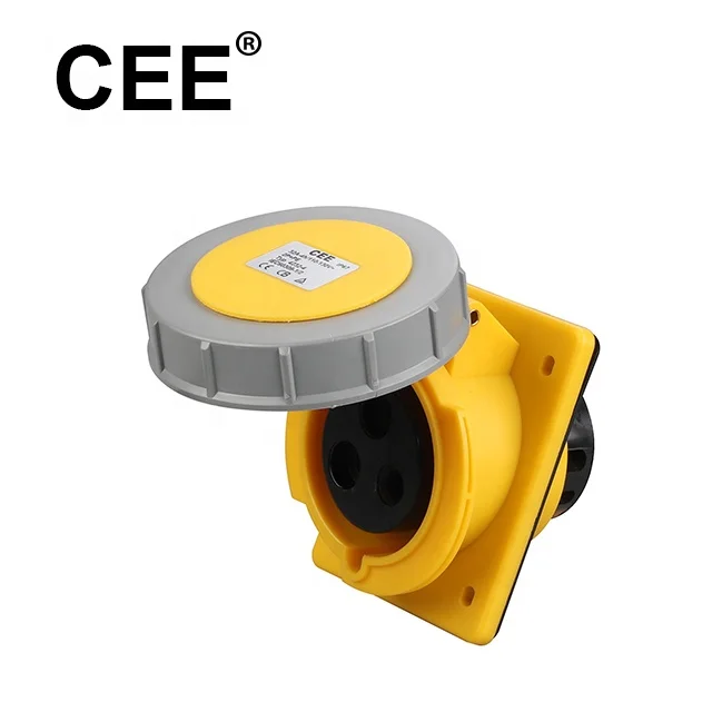 CEE yellow 16A 110-130V 3 pins 2P+E IP67 electric industrial plug & socket panel mounted socket