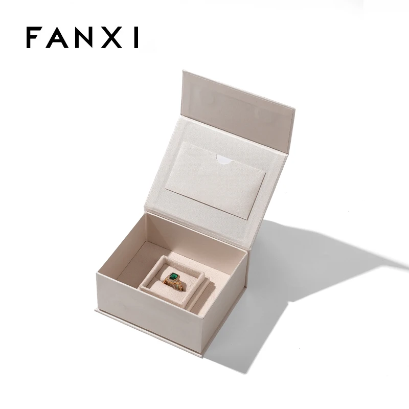 Производитель FANXI печатное ожерелье кольцо магнитные ювелирные изделия упаковка замшевая бумага подарочные коробки для ювелирных изделий