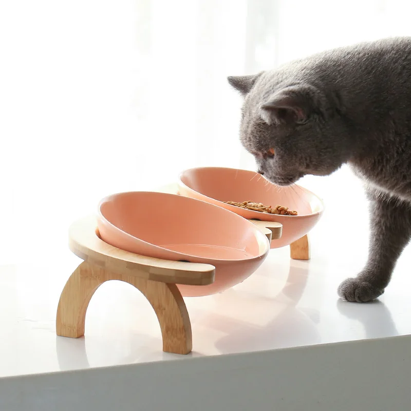 Ceramic Dog Bowl Pet Food and Water Bowl Pet Feeder Dog Bowl With Bamboo Stand Dog Dish Cat Dish