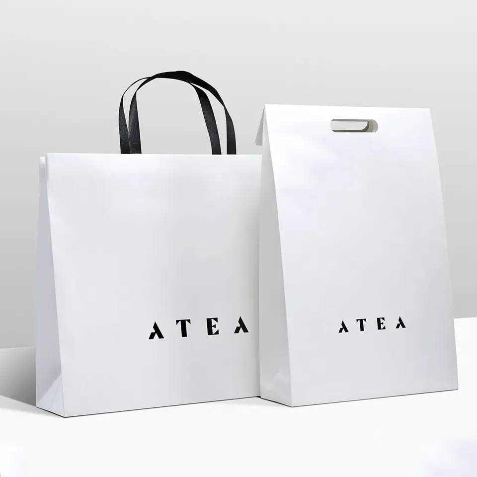 Custom Printing Cloth Cosmetic Shoes White Gift Paper Bags with Handles