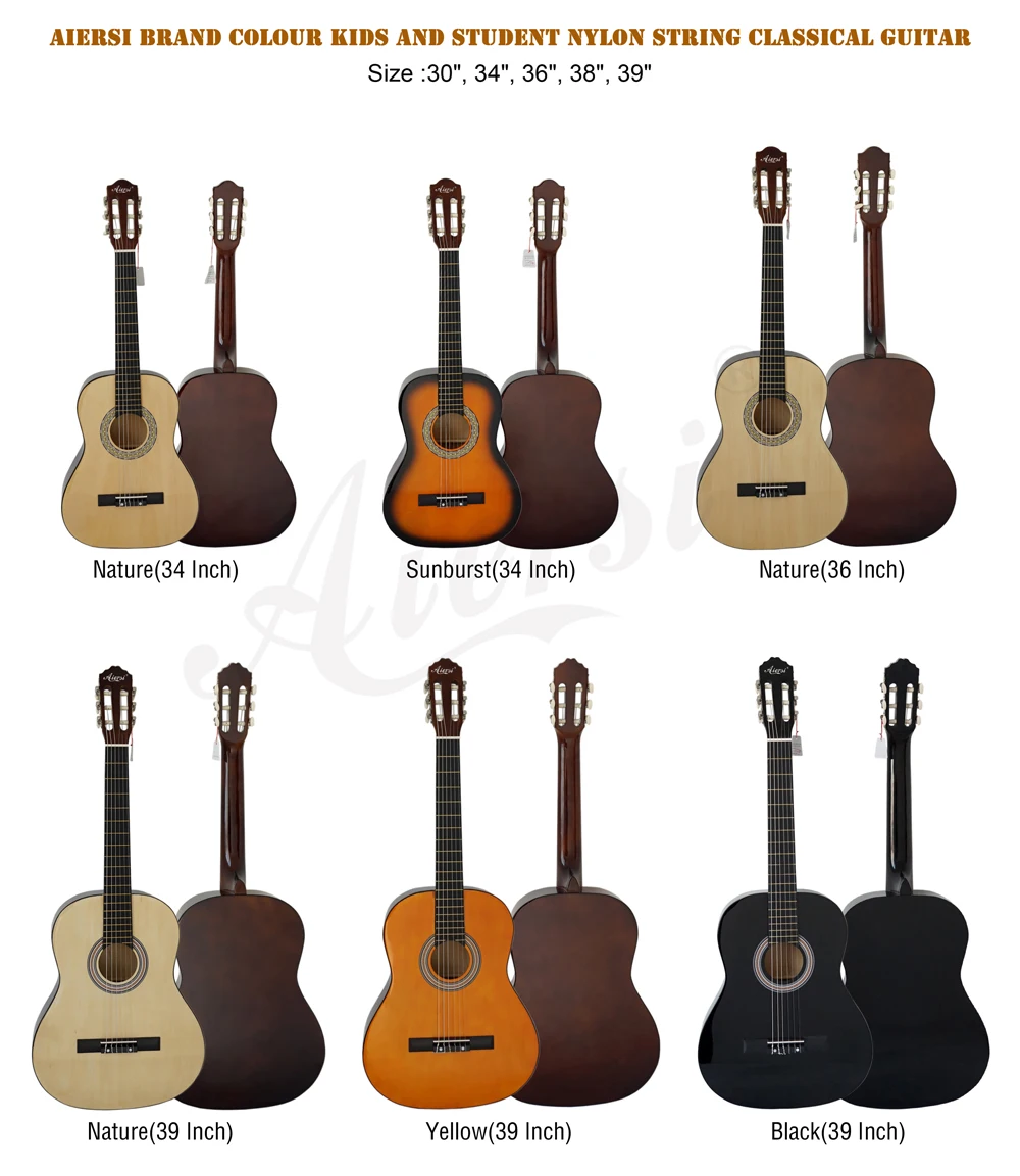 Chinese Aiersi brand low price various colour 6 string classic guitar with chrome machine head for beginners and students