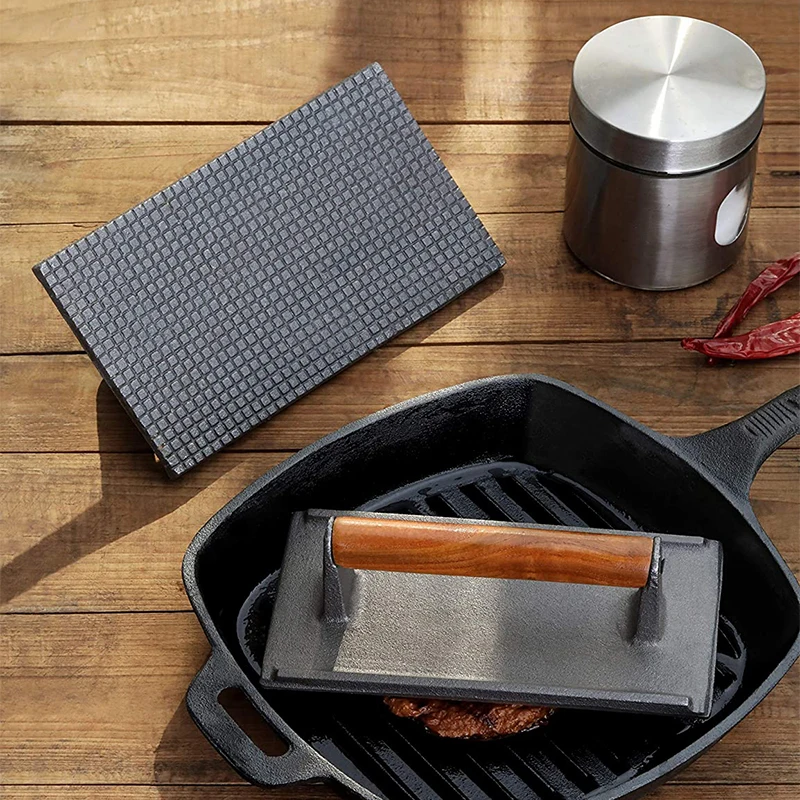 Custom Wood Handle Hamburger Patty Maker Metal Meat Press Stuffed Steak Burger Press Bacon Presser BBQ Cast Iron Grill Press