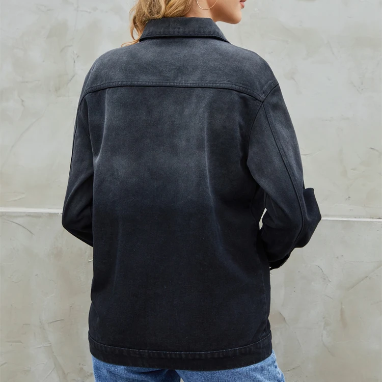 Wholesale jean black denim jacket fashion casual solid gradient color denim jackets button breathable washed techniques autumn