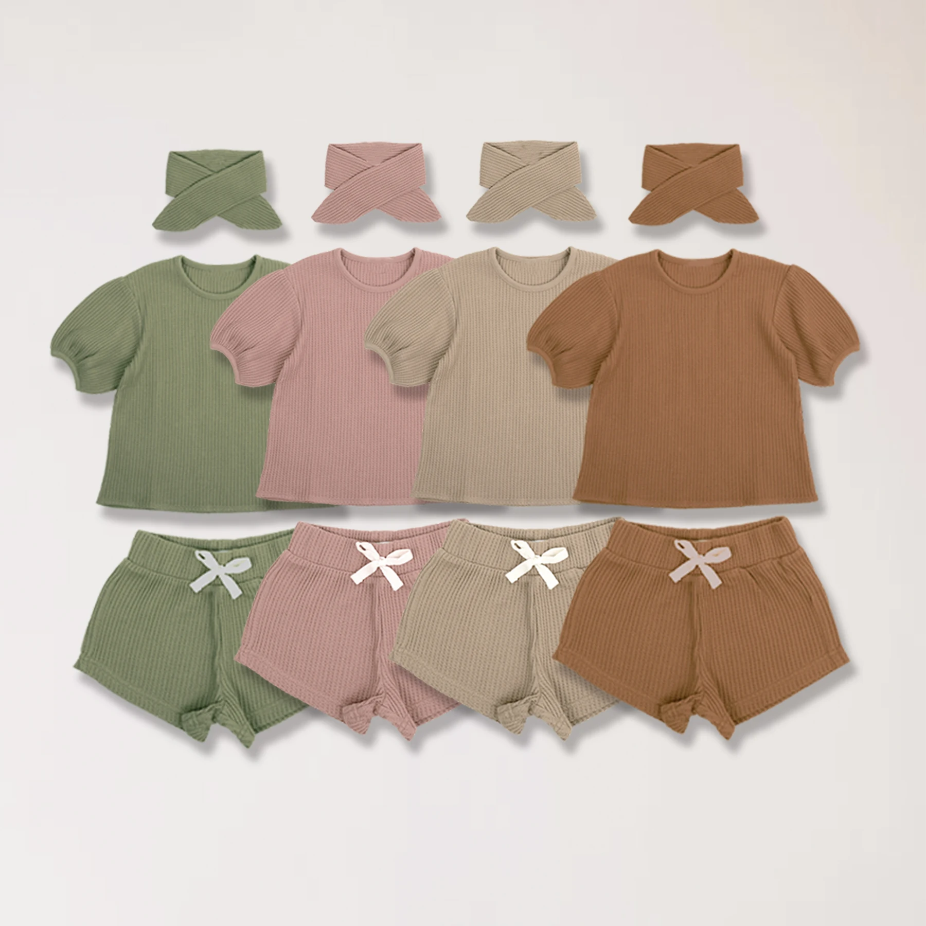 Toddler Baby Kids Clothes Mini Shorts Outfits 2pcs Solid Color Girls Clothing Sets Waffle Fabric Suit