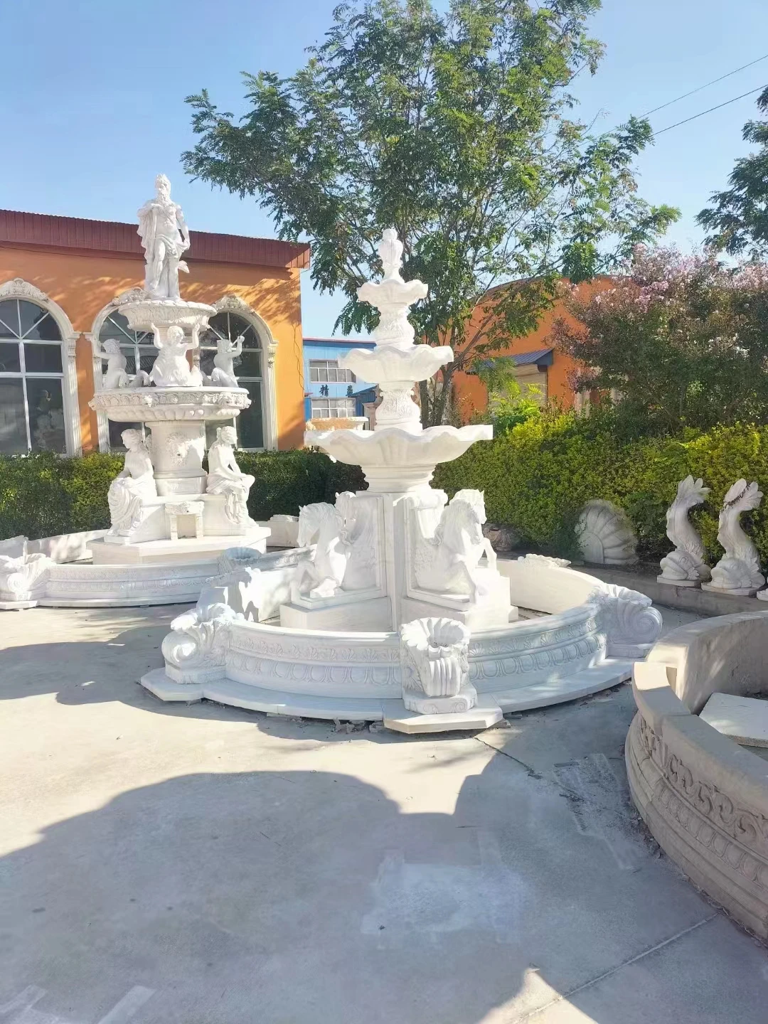 Hotel Home Outdoor Yellow Natural Stone Large Marble Antique 3 Tiered Water Fountains Outdoor Garden