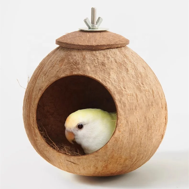 Handmade coconut shell hamster nest polished wooden shelter golden bear chinchilla parrot warm breeding bird nest