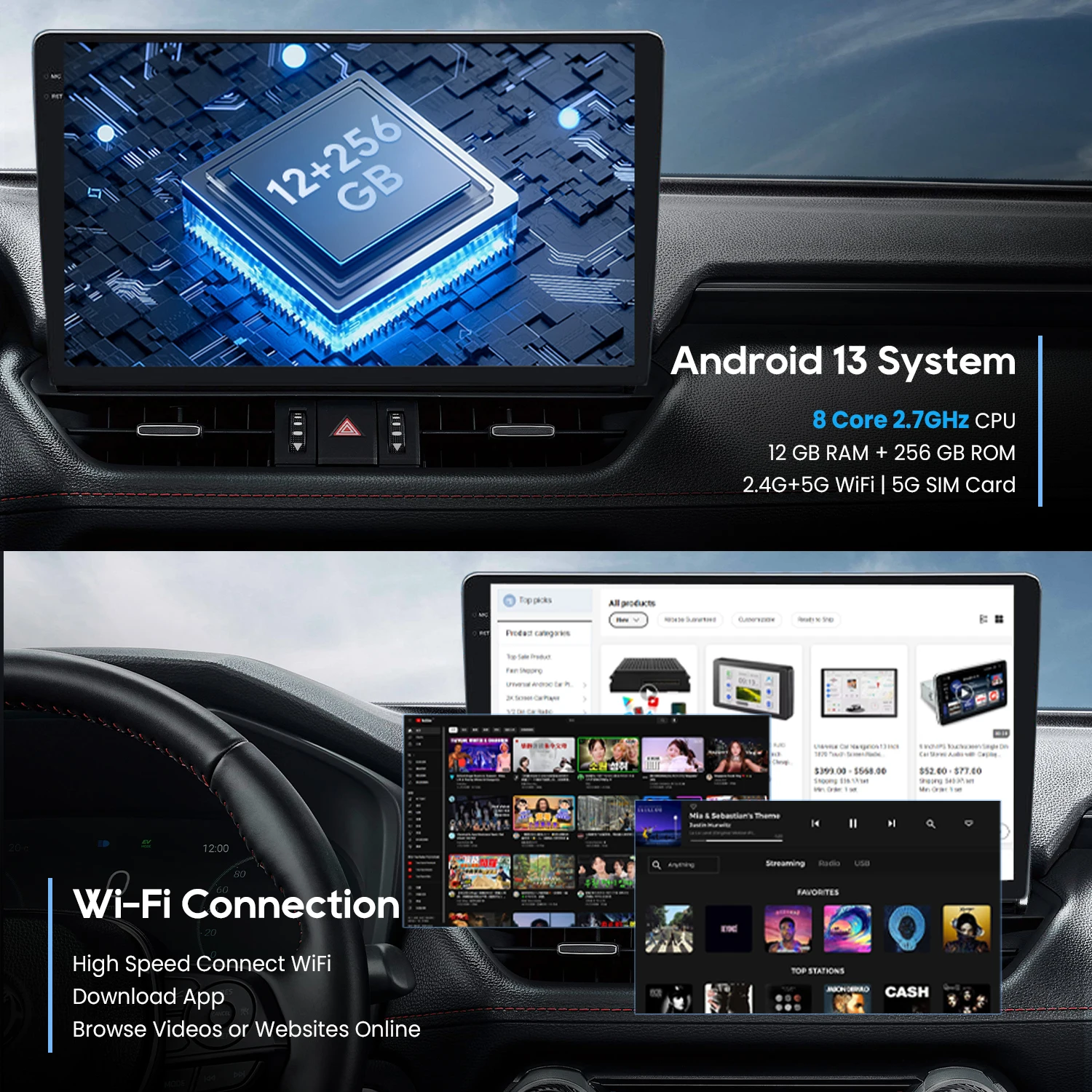 Автомобильный видеосигнал на Android 12 для головного устройства 9/10 дюймов 2DIN универсальная автомагнитола 1280*720 магнитола