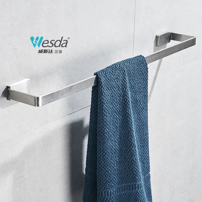 WESDA Luxury Modern Design Stainless Steel Single Towel Holder Bar Bathroom Wall Mounted Square Towel Rail