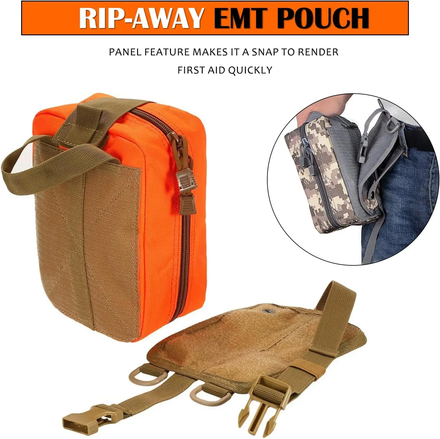 Hot Sale High Quality Tan 900D Waterproof Nylon Rip Away Tactical Frist Aid IFAK Trauma Kit Pouch