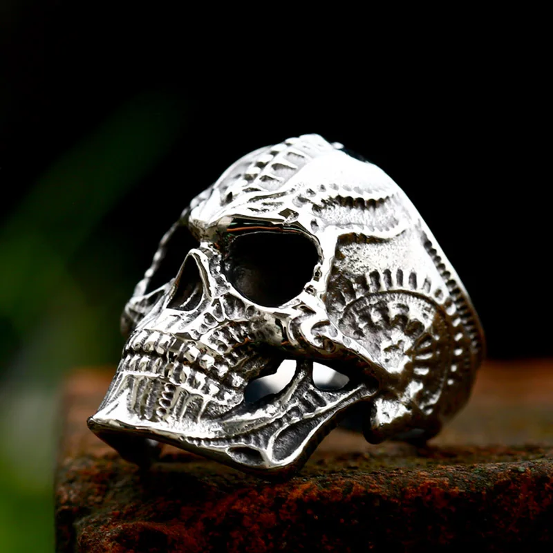SS8-766R 316L Stainless Steel Mysterious Portrait Retro Pattern Skull Ring Biker High Quality Hot Selling Jewelry