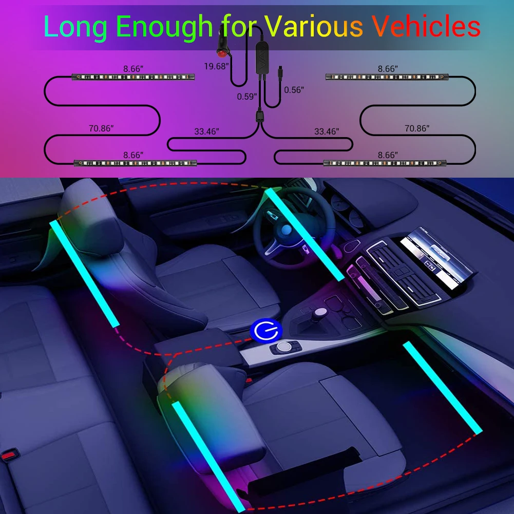  Завододское 12V 4 шт. автомобиль Rbg) Светодиодная лента с usb-питанием App управления голосом музыки BLE Автомобильные светодиодные полосы дистанционным