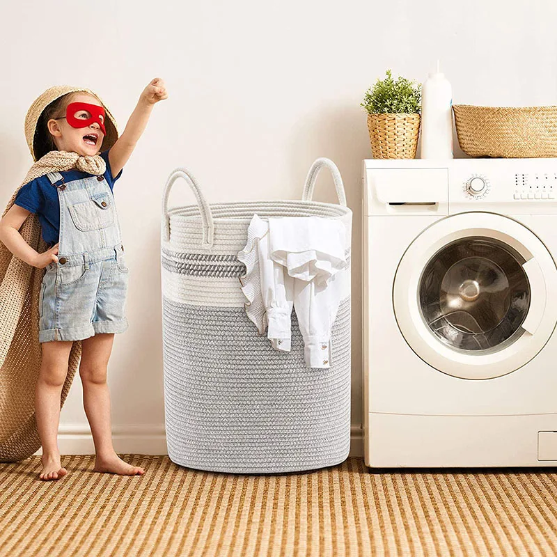 Large Capacity Laundry Hamper Woven Basket with Handles Bedroom Storage Basket for Blanket Clothes and Toys