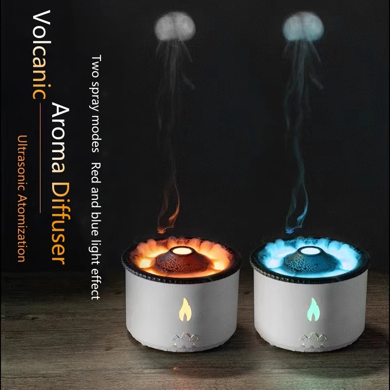Volcanic Jellyfish Flame Aroma Humidifier 360ml Portable Table Electric Ultrasonic Simulated Fire Volcano Essential Oil Diffuser