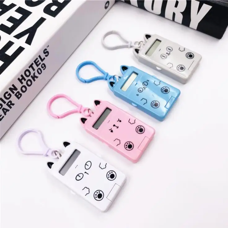 Cute cartoon mini portable student calculator with key chain pendant