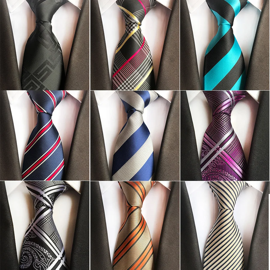 Классический шелковый галстук 8 см Официальный черный синий полосатый клетчатый жаккардовый золотой цвет для мужчин Деловой Свадебный