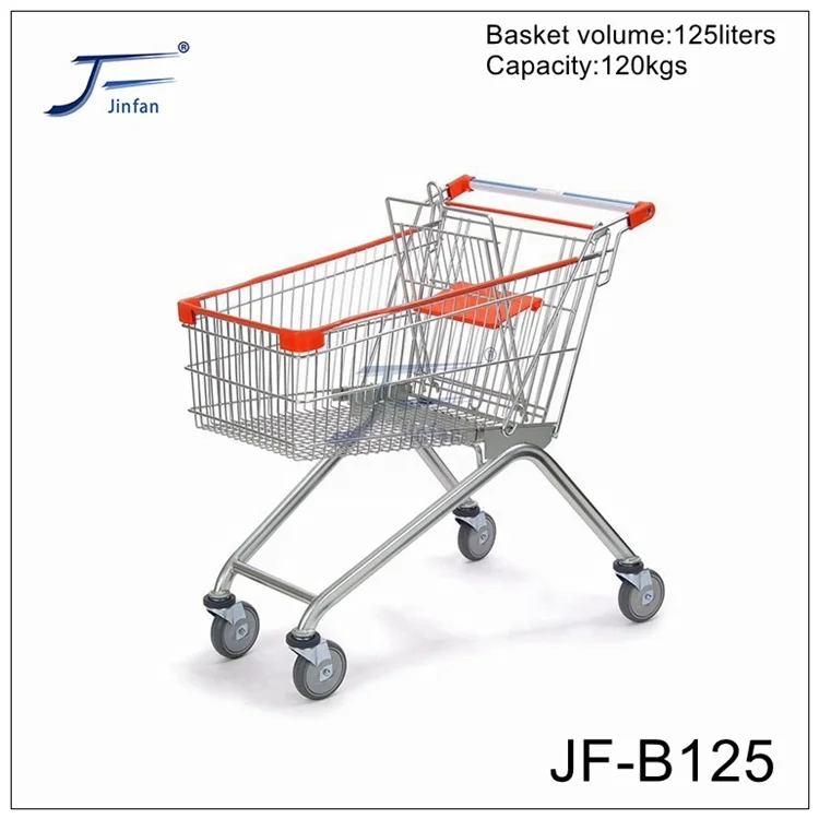 Professional Manufacturer chrome plated metal steel supermarket store euro style shopping trolley 80 liters