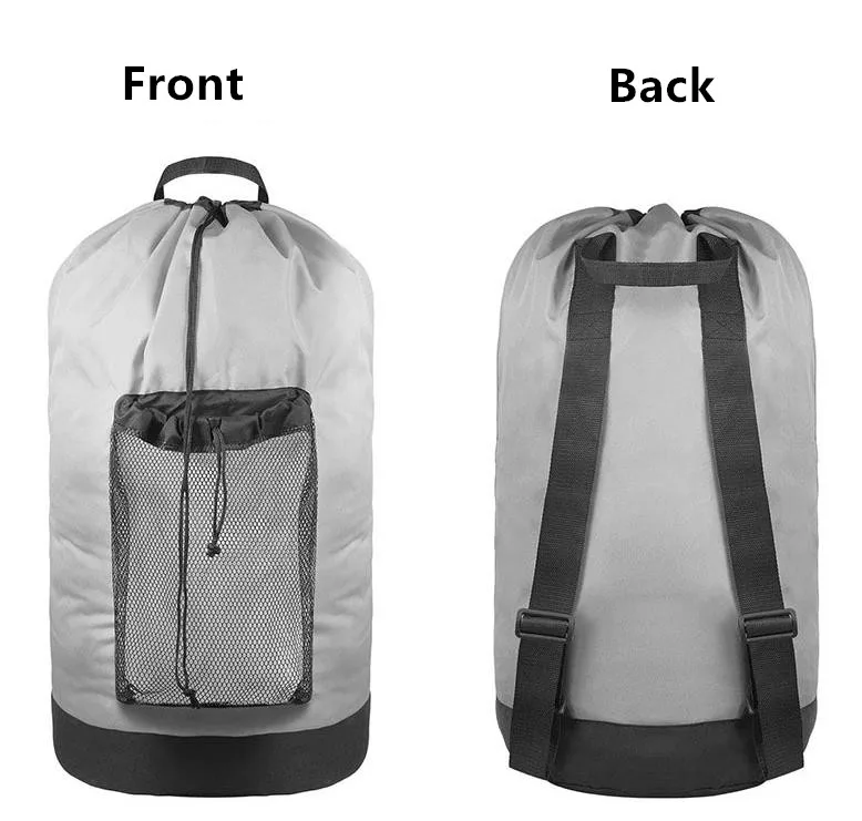 Custom Drawstring Closure Lid Large Basket Foldable Backpack Water-proof Storage Hamper Laundry Bag with Adjustable Strap