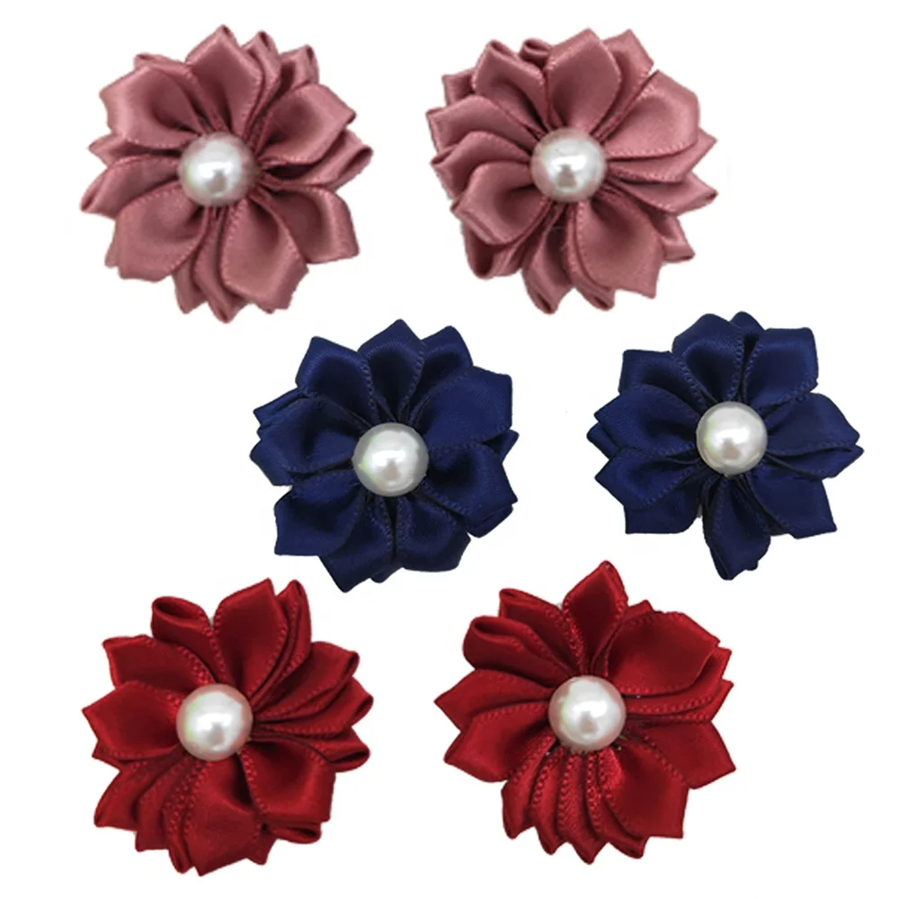 Colorful Pearl Decorated Dog Hair Bows Silk Flowers Pet Grooming Accessories Sweet Polyester Animal Small Animals Hair Ornaments