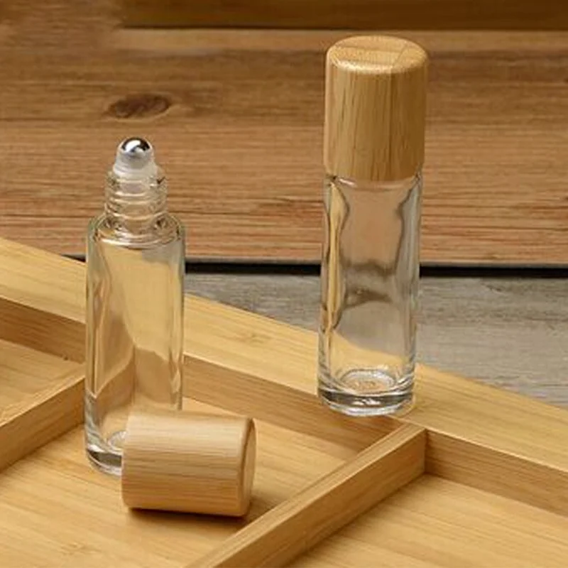 Bamboo Roll on Bottle 3/5/10ml Wood Roller Bottle Essential Oil Lip Gloss Refillable Tube Empty Wood/Glass Bottle Perfume
