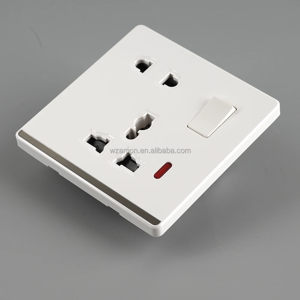 iraq saudi white grey black silver metal line 5pin socket 3pin 13a 16a 3 pin universal 1 gang socket electric wall switch