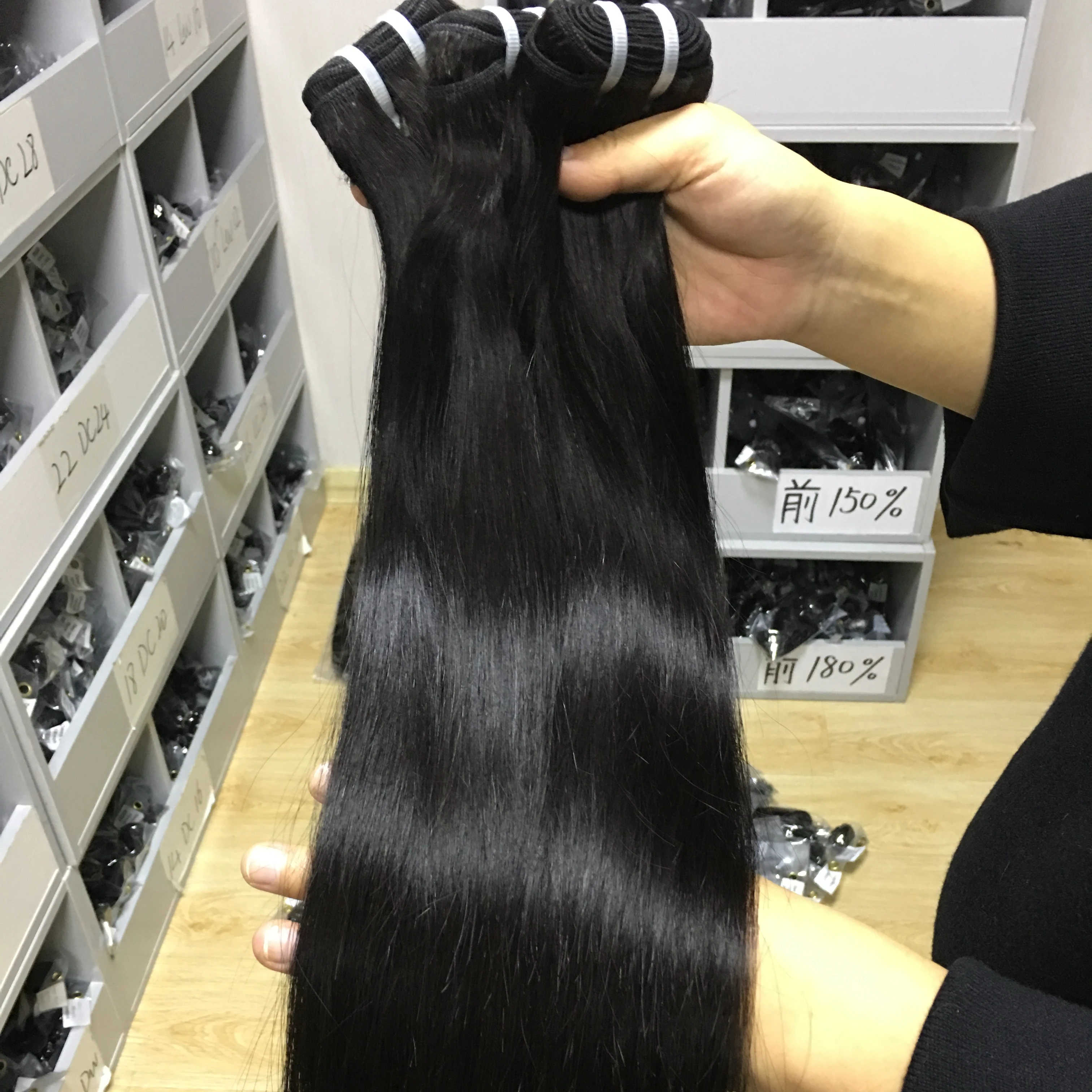 Raw Unprocessed Bundles Human Hair Super Double Drawn Virgin Bone Straight High Quality 8-30 Inch 12a Grade Black 1 Piece 8-30in