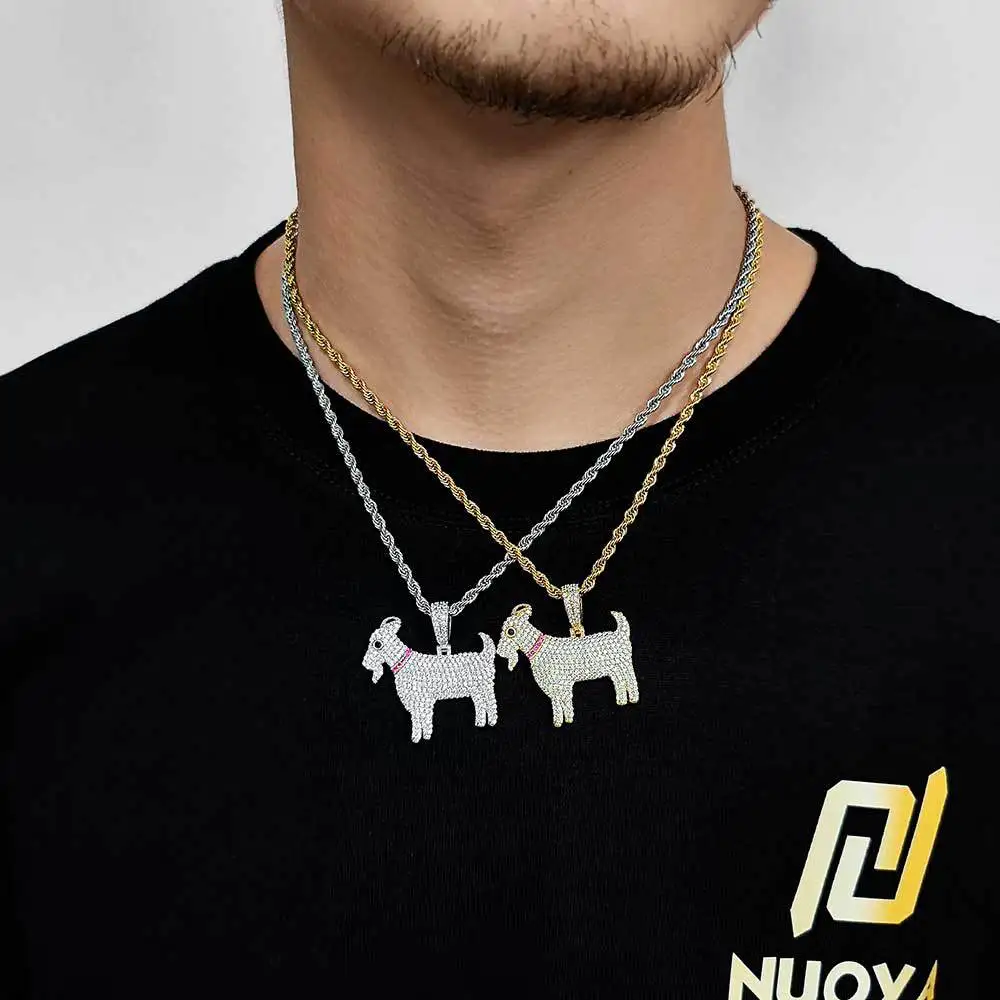 Luxury 18K Gold Brass Cubic Zirconia Goat Pendant Jewelry Jewelry Sheep Iced Out Cz Gold Goat Pendant Necklace