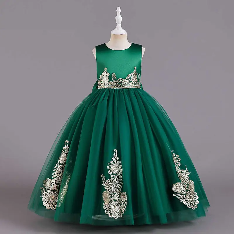 Girls Trailing Lace Dress Flower Kids Dresses for Girls Banquet Show Dress Hot Selling Summer Cotton Mini Satin Fabric